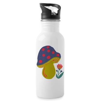 Farbenfroher Pilz mit Blütenakzent - Trinkflasche mit integriertem Trinkhalm - Weiß - Rechts
