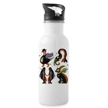 Fabelhafte Vogelwesen Quartett - Trinkflasche mit integriertem Trinkhalm - Weiß - Rechts