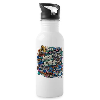 Music Junkie – Retro Musik Collage - Trinkflasche mit integriertem Trinkhalm - Weiß - Rechts
