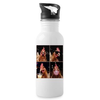 Hühner Huhn - Trinkflasche mit integriertem Trinkhalm - Weiß - Rechts
