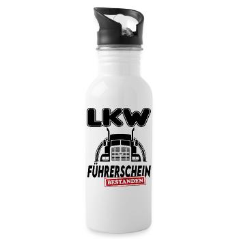 LKW  Führerschein bestanden Sprüche Lastwagen - Trinkflasche mit integriertem Trinkhalm - Weiß - Rechts