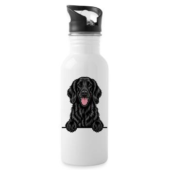 Flat Coated Retriever - Trinkflasche mit integriertem Trinkhalm - Weiß - Rechts