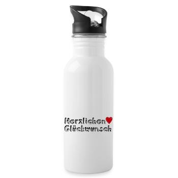 Herzlichen Glückwunsch Geschenk - Trinkflasche mit integriertem Trinkhalm - Weiß - Rechts