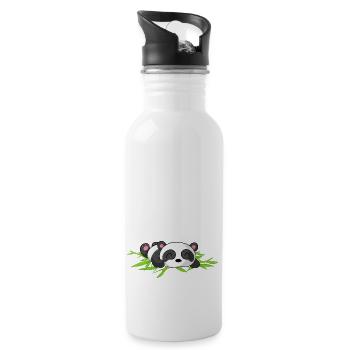 Schlafender Comic Panda - Trinkflasche mit integriertem Trinkhalm - Weiß - Rechts