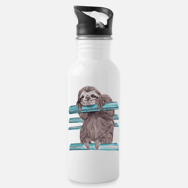 Hey mr sloth - Trinkflasche mit integriertem Trinkhalm - Weiß
