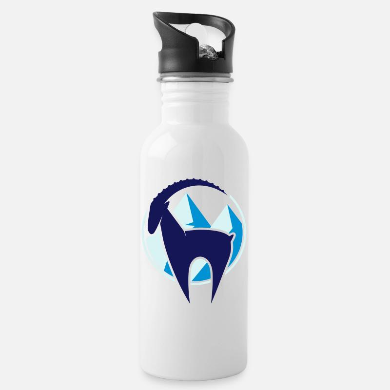 Steinbock und Gebirge Button - Trinkflasche mit integriertem Trinkhalm - Weiß