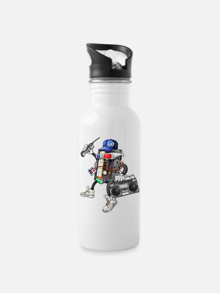 80s Retro Funky Design - Water bottle with straw - white