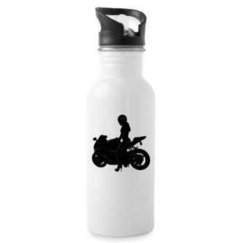 Lässige Motorradfahrerin - Trinkflasche mit integriertem Trinkhalm - Weiß - Rechts