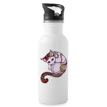 Katze cat mandala pink niedlich funny Yoga cute lo - Trinkflasche mit integriertem Trinkhalm - Weiß - Rechts