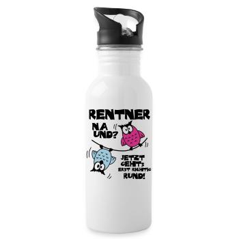 Eulen Rentner - na und? - Trinkflasche mit integriertem Trinkhalm - Weiß - Rechts