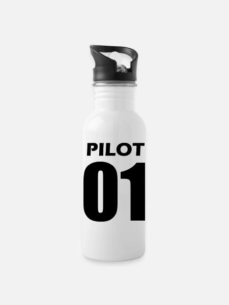 Pilot Partnerlook Geschenk - Trinkflasche mit integriertem Trinkhalm - Weiß