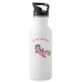 unicorn birthday unicorn birthday mystical fee - Water bottle with straw - white - Right