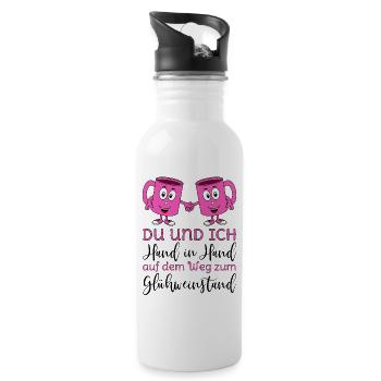 Glühwein Du und Ich Hand in Hand Glühweinstand - Trinkflasche mit integriertem Trinkhalm - Weiß - Rechts