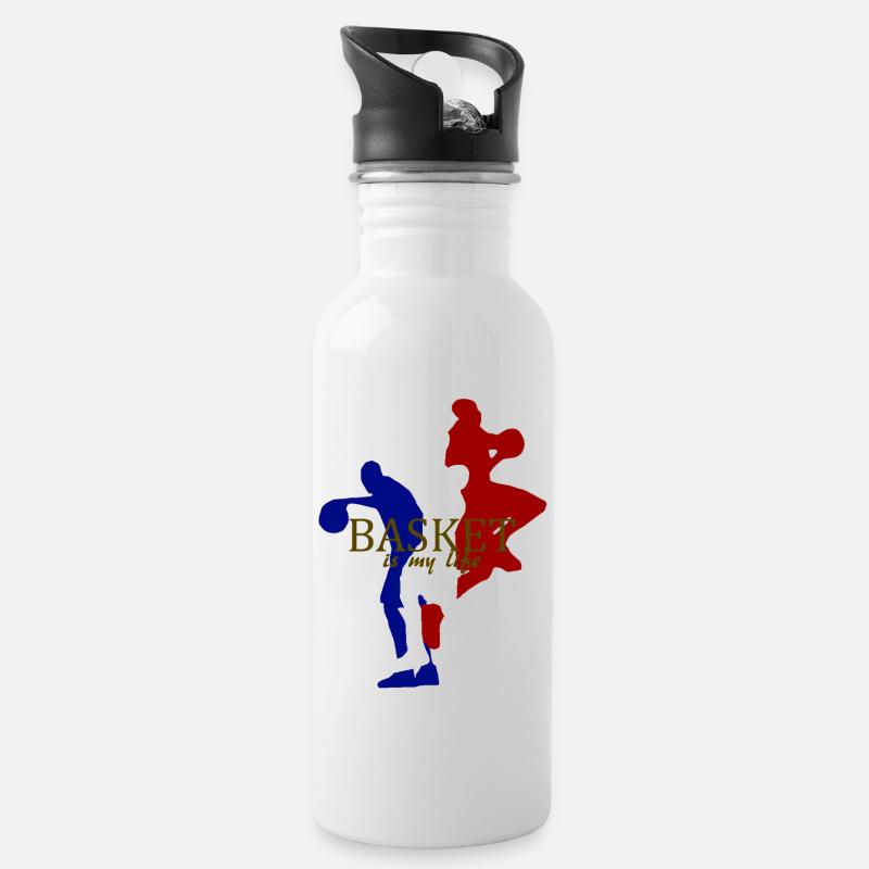 basket is my life - Trinkflasche mit integriertem Trinkhalm - Weiß