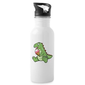 Eiscreme Dino Erdbeereis Dinosaurier T-Rex Saurier - Trinkflasche mit integriertem Trinkhalm - Weiß - Rechts