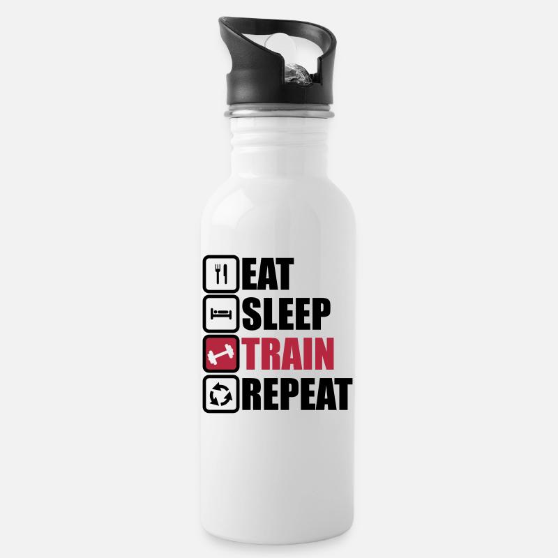 eat sleep train repeat,musculation,muscu - Gourde avec paille intégrée - blanc