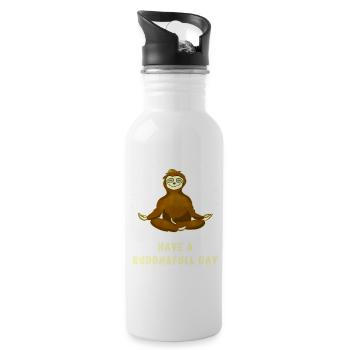 sloth buddha om meditation namaste chill slow - Water bottle with straw - white - Right