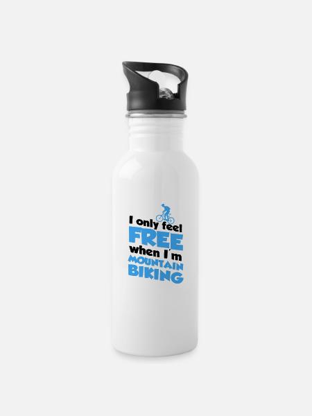 Mountain biking, biking, biking, cycling, cycling - Water bottle with straw - white