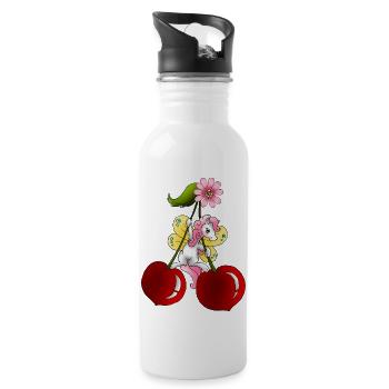 Pony Fee auf Kirsche mit Kirschblüten - Trinkflasche mit integriertem Trinkhalm - Weiß - Rechts