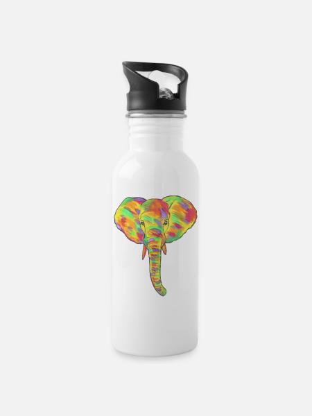 Happy Elephant - Trinkflasche mit integriertem Trinkhalm - Weiß