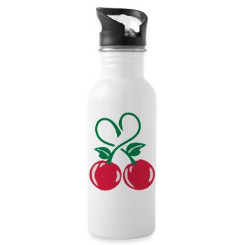 cherry heart - Water bottle with straw - white - Right