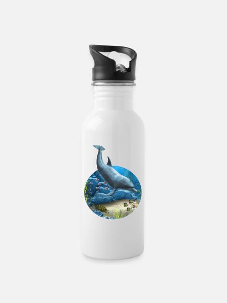 The World Of The Dolphin - Water bottle with straw - white