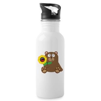 33 bear sunflower - Trinkflasche mit integriertem Trinkhalm - Weiß - Rechts