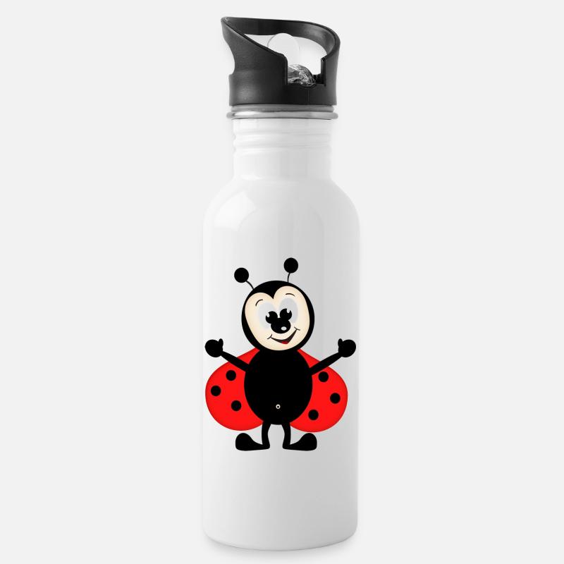 Marienkäfer Comic - Trinkflasche mit integriertem Trinkhalm - Weiß