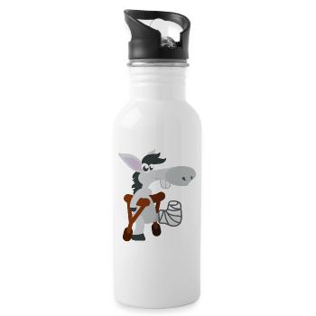 lustige Tiere Kindermotiv kranker Esel auf Krücken - Trinkflasche mit integriertem Trinkhalm - Weiß - Rechts