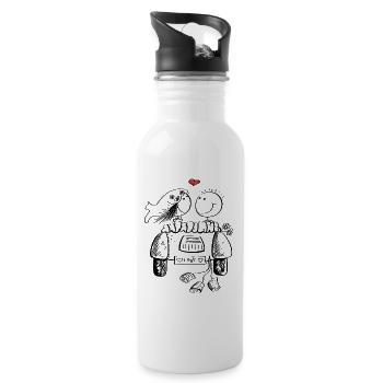 Flitterwochen Hochzeitspaar mit Herz und Auto - Trinkflasche mit integriertem Trinkhalm - Weiß - Rechts