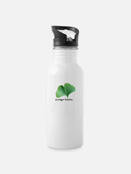 Ginkgo biloba - Water bottle with straw - white
