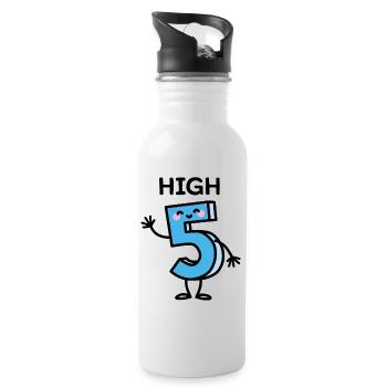 High 5 - anniversaire de numéro de dessin animé cinq ans - Gourde avec paille intégrée - blanc - Droite