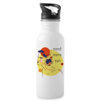 Sonnenporträt mit Blumen - Trinkflasche mit integriertem Trinkhalm - Weiß - Rechts