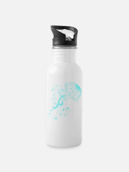 Qualle Meerestier Neon fisch Strand - Trinkflasche mit integriertem Trinkhalm - Weiß