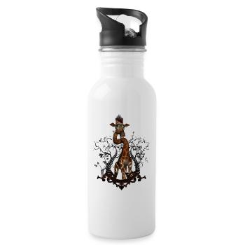 Lustige Giraffe - Trinkflasche mit integriertem Trinkhalm - Weiß - Rechts