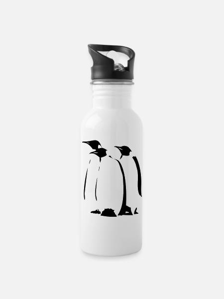 Pinguine - Trinkflasche mit integriertem Trinkhalm - Weiß