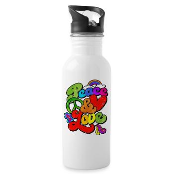 Peace and Love Hippie 60s 70s Geschenk - Trinkflasche mit integriertem Trinkhalm - Weiß - Rechts