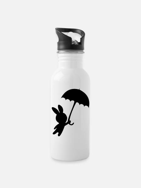 Bunny rabbit umbrella autumn fly hare - Water bottle with straw - white