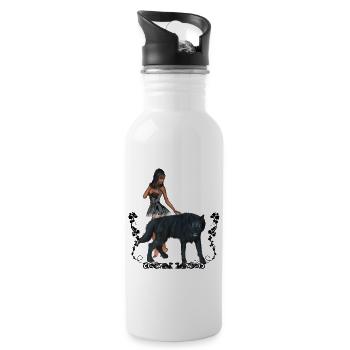 Mit dem Wolf umwerfend - Trinkflasche mit integriertem Trinkhalm - Weiß - Rechts