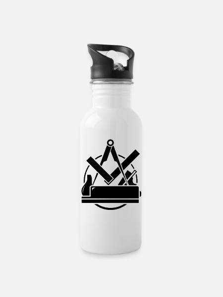 Carpenter emblem, Carpenter Logo - Water bottle with straw - white