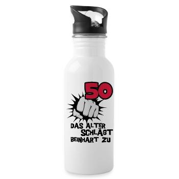 50. Geburtstag: Das Alter schlägt beinhart zu - Trinkflasche mit integriertem Trinkhalm - Weiß - Rechts