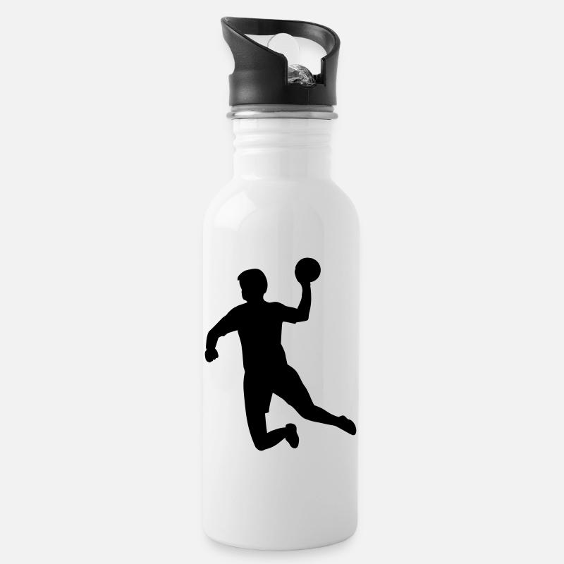 Handball - Trinkflasche mit integriertem Trinkhalm - Weiß