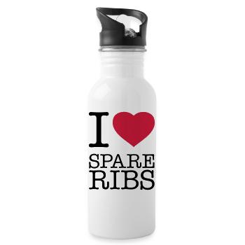 I LOVE SPARE RIBS - Water bottle with straw - white - Right