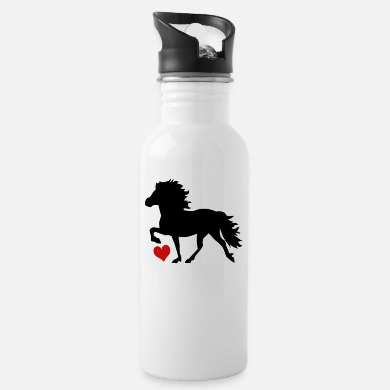 Islandpferd - Trinkflasche mit integriertem Trinkhalm - Weiß