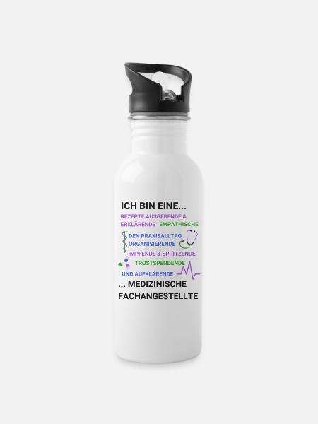 Arzthelferin MFA Tätigkeiten Spruch - Trinkflasche mit integriertem Trinkhalm - Weiß