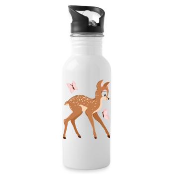 Reh aus Wald-Serie - Trinkflasche mit integriertem Trinkhalm - Weiß - Rechts