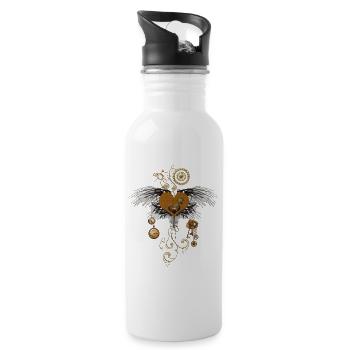 Superbe coeur steampunk avec des ailes. - Gourde avec paille intégrée - blanc - Droite