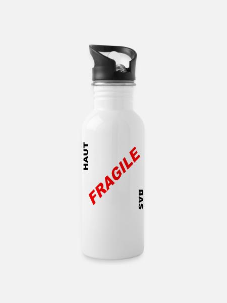 ZERBRECHLICH - Trinkflasche mit integriertem Trinkhalm - Weiß