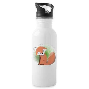 Smiling fox in halftone - Water bottle with straw - white - Right