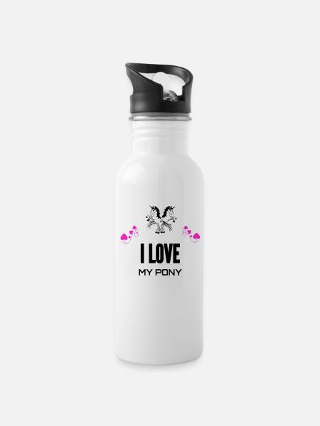 J'aime mon poney - Gourde avec paille intégrée - blanc